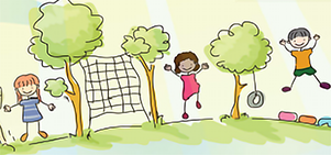 Drawing of children playing outdoors.
