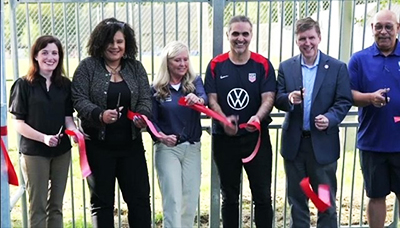 Ribbon cutting at basketball and futsal court at Stratton Woods Park (Reston VA).